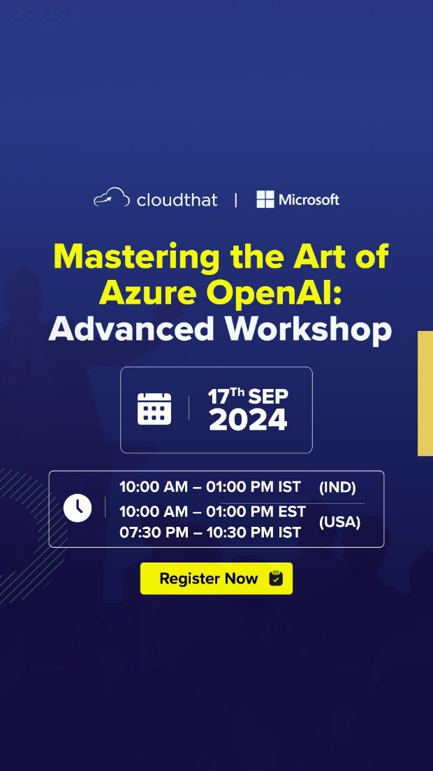 Register now for India & USA - link in bio

Good things don't happen by chance but by choice! It's time for you to make the right choice by enrolling in our upcoming Free Training titled - Copilot Mastery: Elevate Your Productivity & Mastering the Art of Azure OpenAI: Advanced Workshop.
@microsoft

#FreeTraining #Azure #Microsoft #OpenAI #Developer #Datascientist #AI

[Azure OpenAI Service, Microsoft Copilot, GitHub Copilot, AI Assistant, Azure AI Studio, Copilot, Generative AI, OpenAI, Cloud Operations]